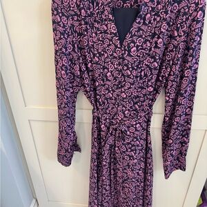 Nanette Lepore Navy and Pink Floral Long Sleeve Dress